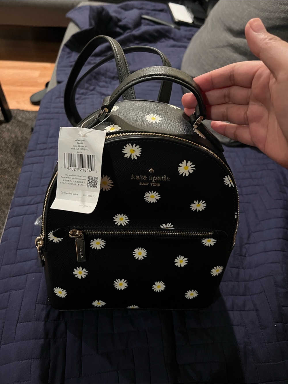 kate spade black daisy print mini backpack